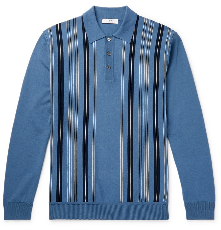 Photo: Mr P. - Striped Cotton Polo Shirt - Blue