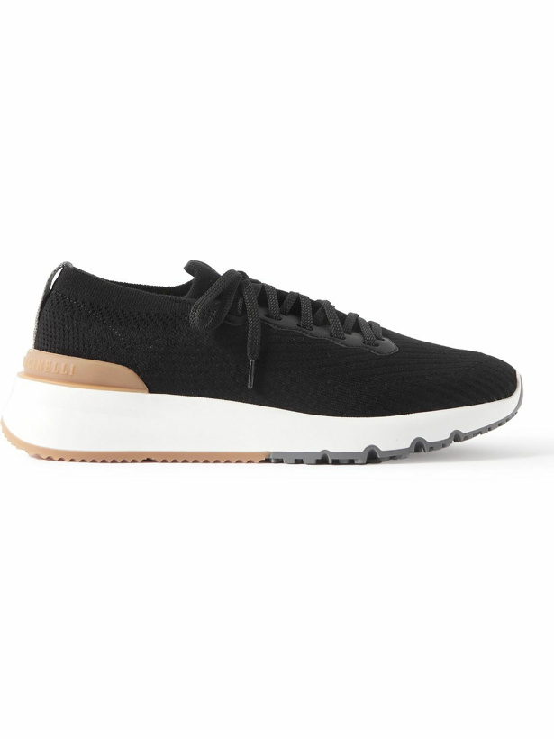 Photo: Brunello Cucinelli - Leather-Trimmed Stretch-Knit Sneakers - Black