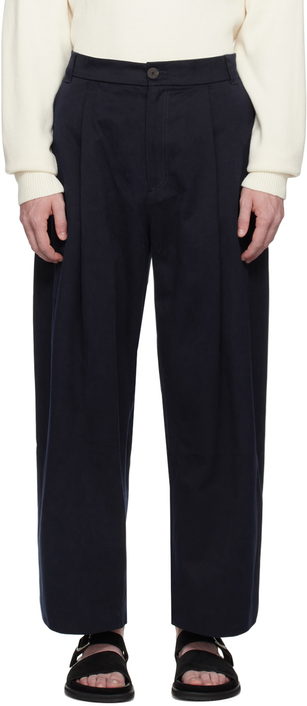 Studio Nicholson Navy Sorte Trousers Studio Nicholson