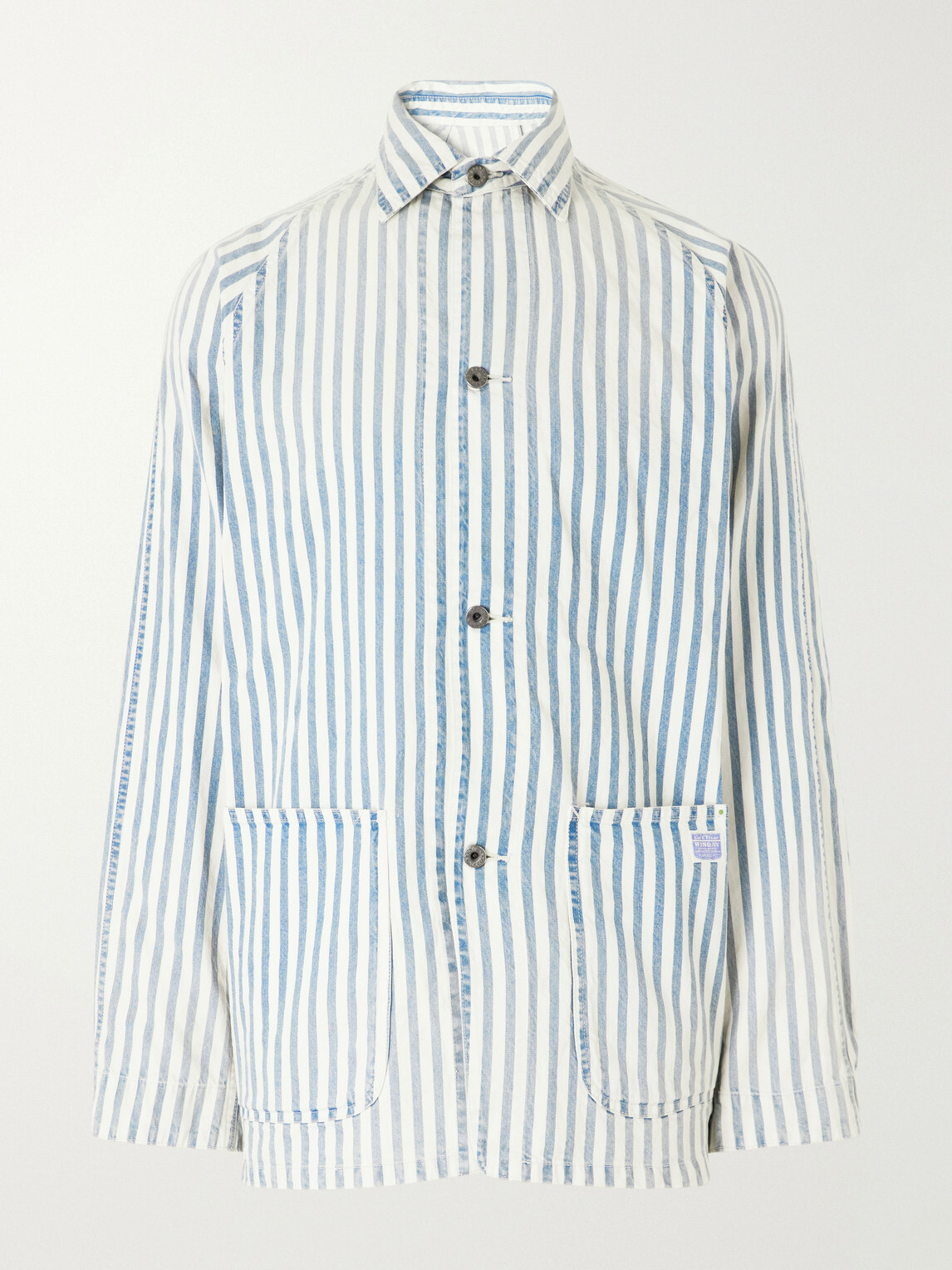 KAPITAL - Logo-Appliquéd Striped Cotton-Twill Overshirt - Blue