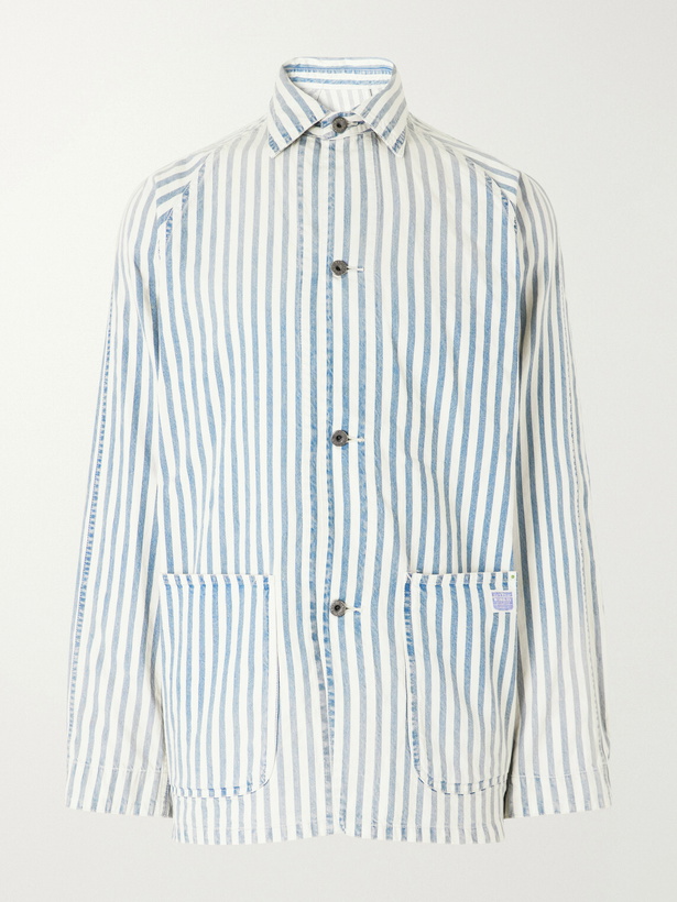 Photo: KAPITAL - Logo-Appliquéd Striped Cotton-Twill Overshirt - Blue