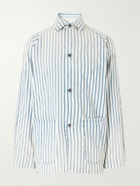 KAPITAL - Logo-Appliquéd Striped Cotton-Twill Overshirt - Blue