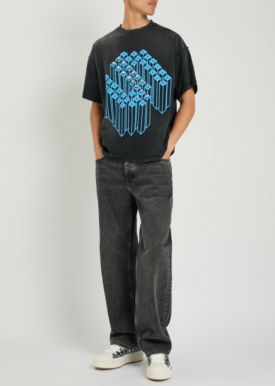 Satoshi Nakamoto Gridlock Embellished Distressed Cotton T-shirt Black Other