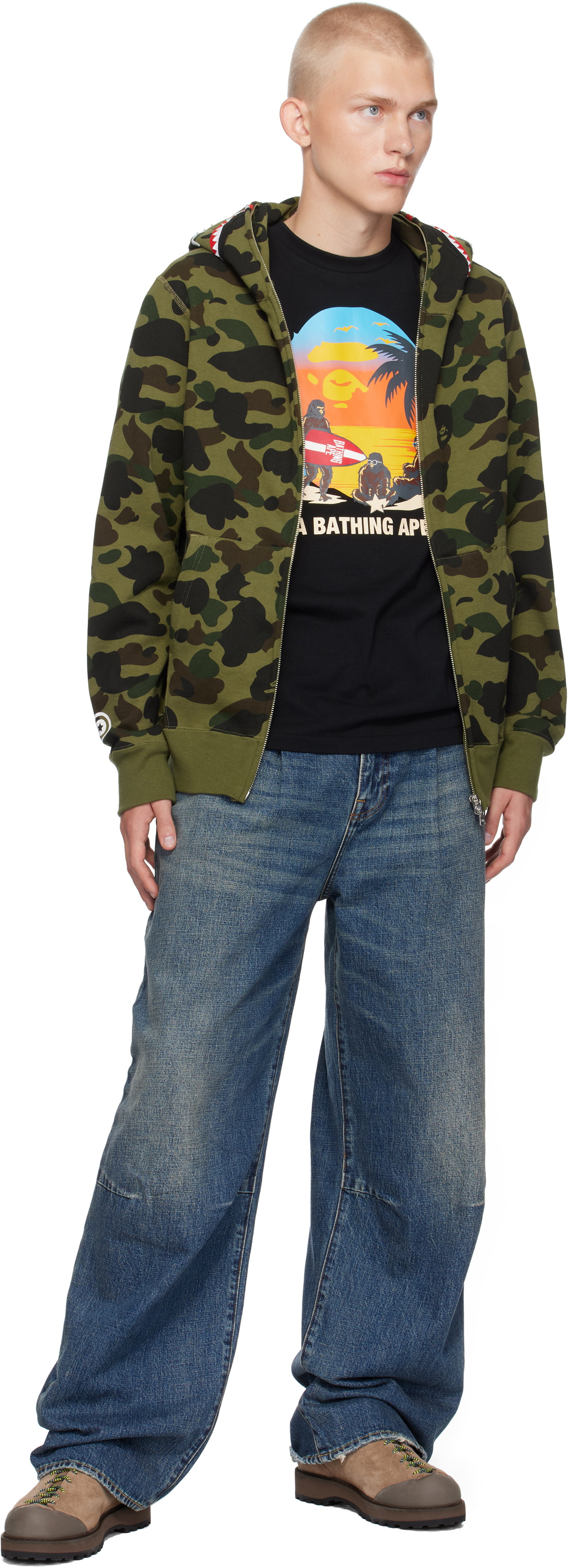 BAPE Green 1st Camo 2nd Shark Zip Hoodie A Bathing Ape