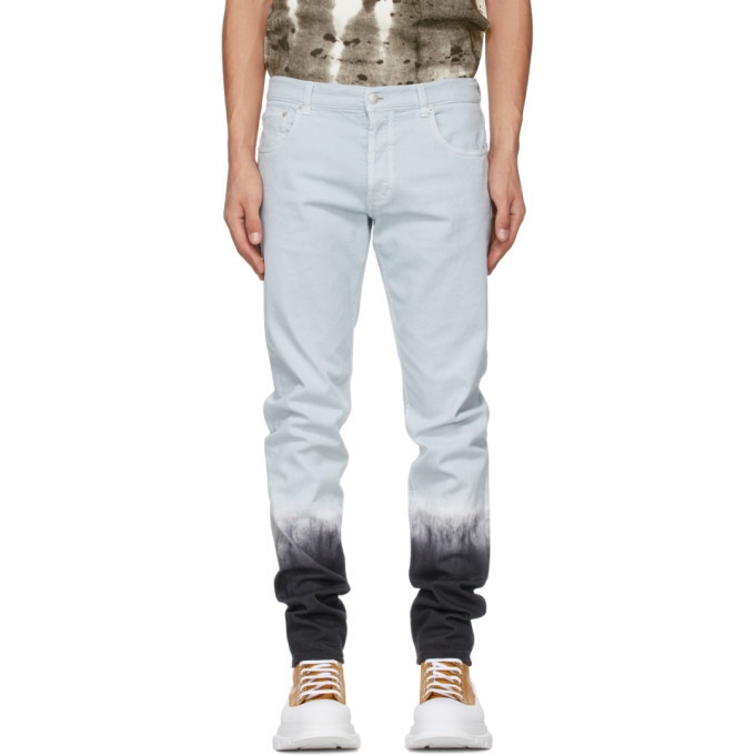 Photo: Alexander McQueen Blue and Black Denim Dip Dye Washed Jeans
