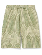 Kardo - Straight-Leg Printed Cotton Drawstring Shorts - Green