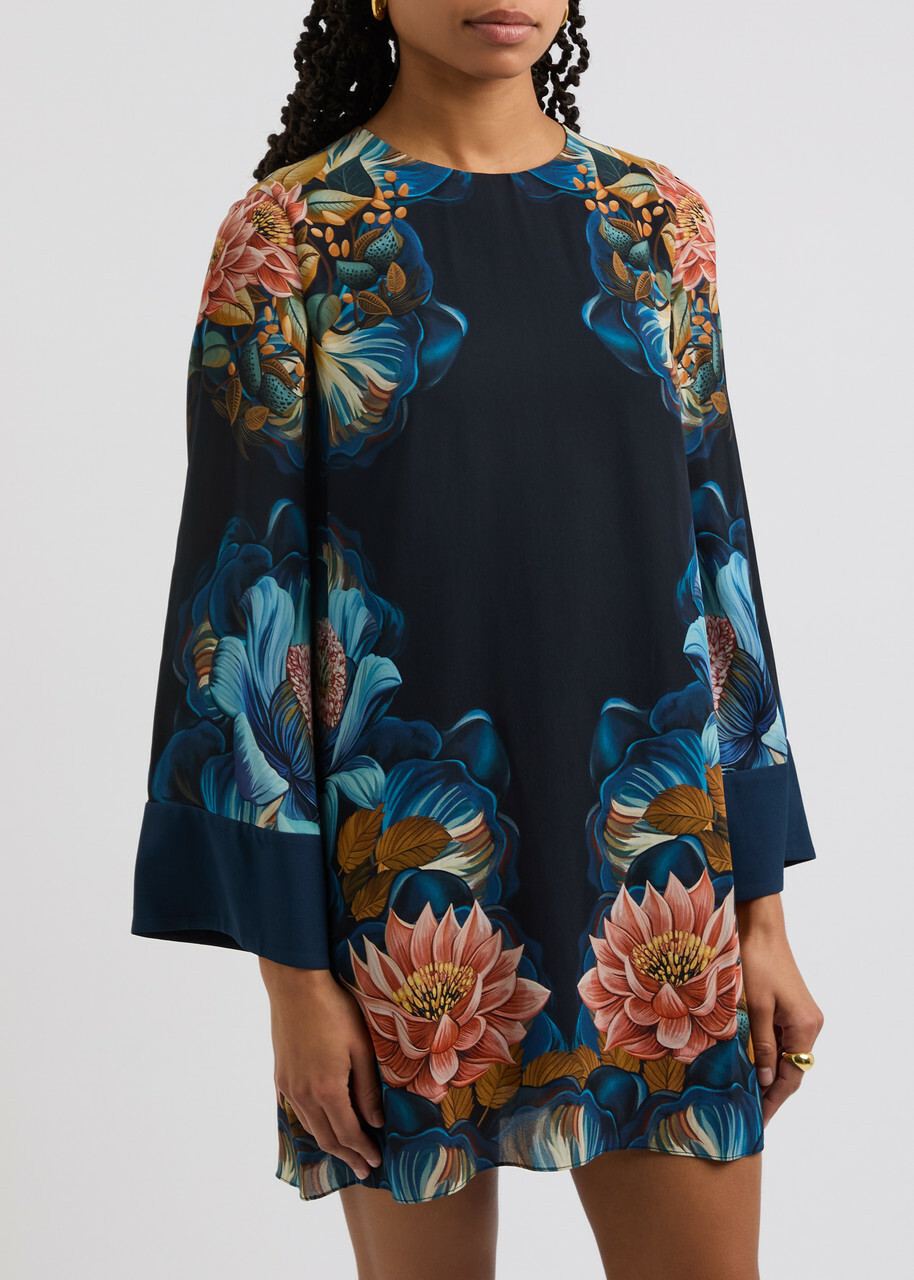 Borgo DE Nor Cocoa Floral-print Mini Dress Black