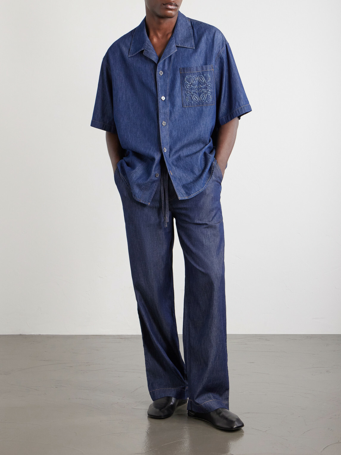 LOEWE - Camp-Collar Anagram-Detail Denim Shirt - Blue