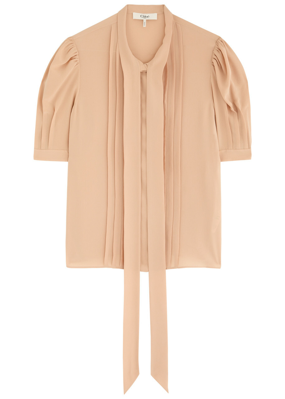 Chloe Scarf-effect Silk Crepe de Chine Blouse Sand
