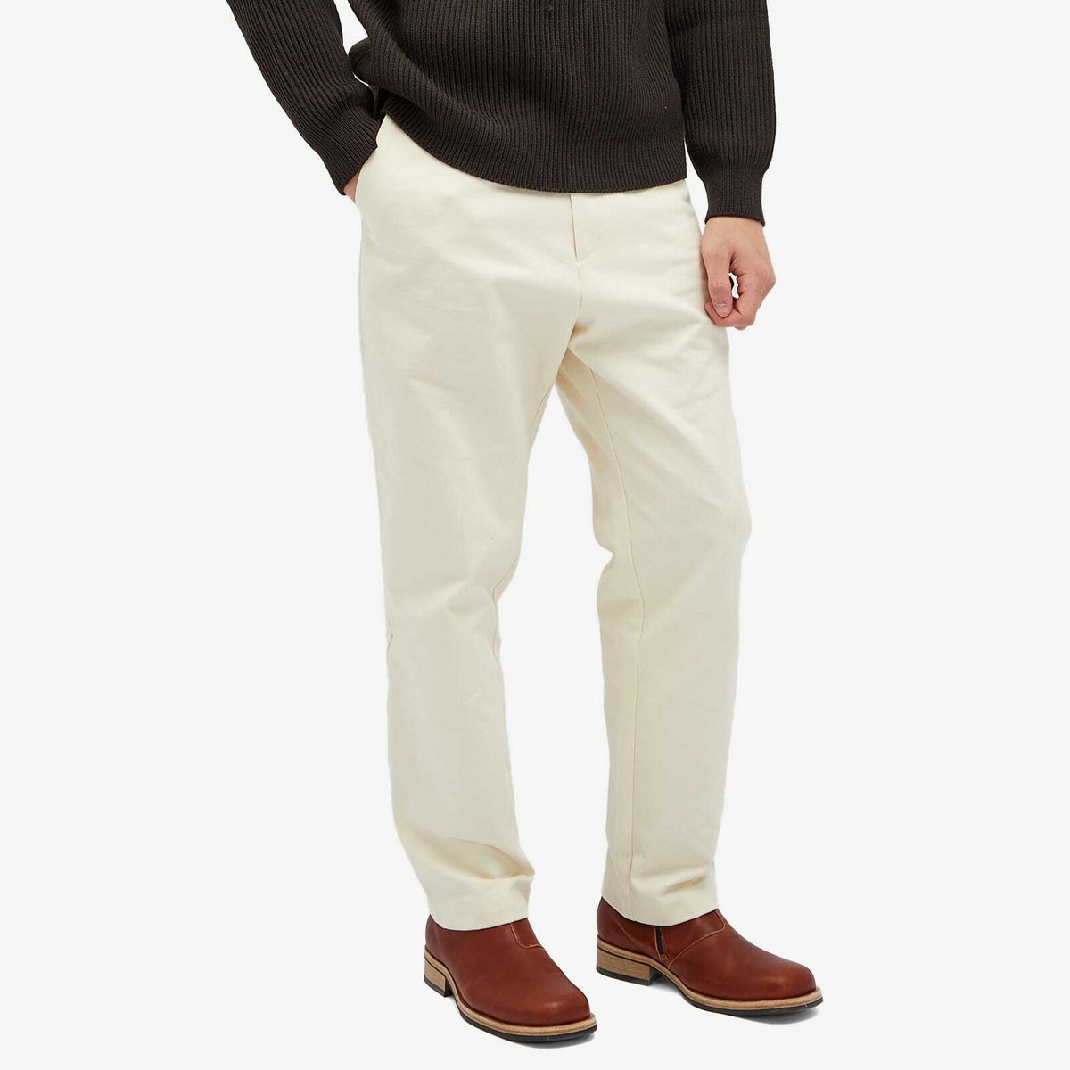 Studio Nicholson Men's Bill Narrow Leg Twill Pants in Cream