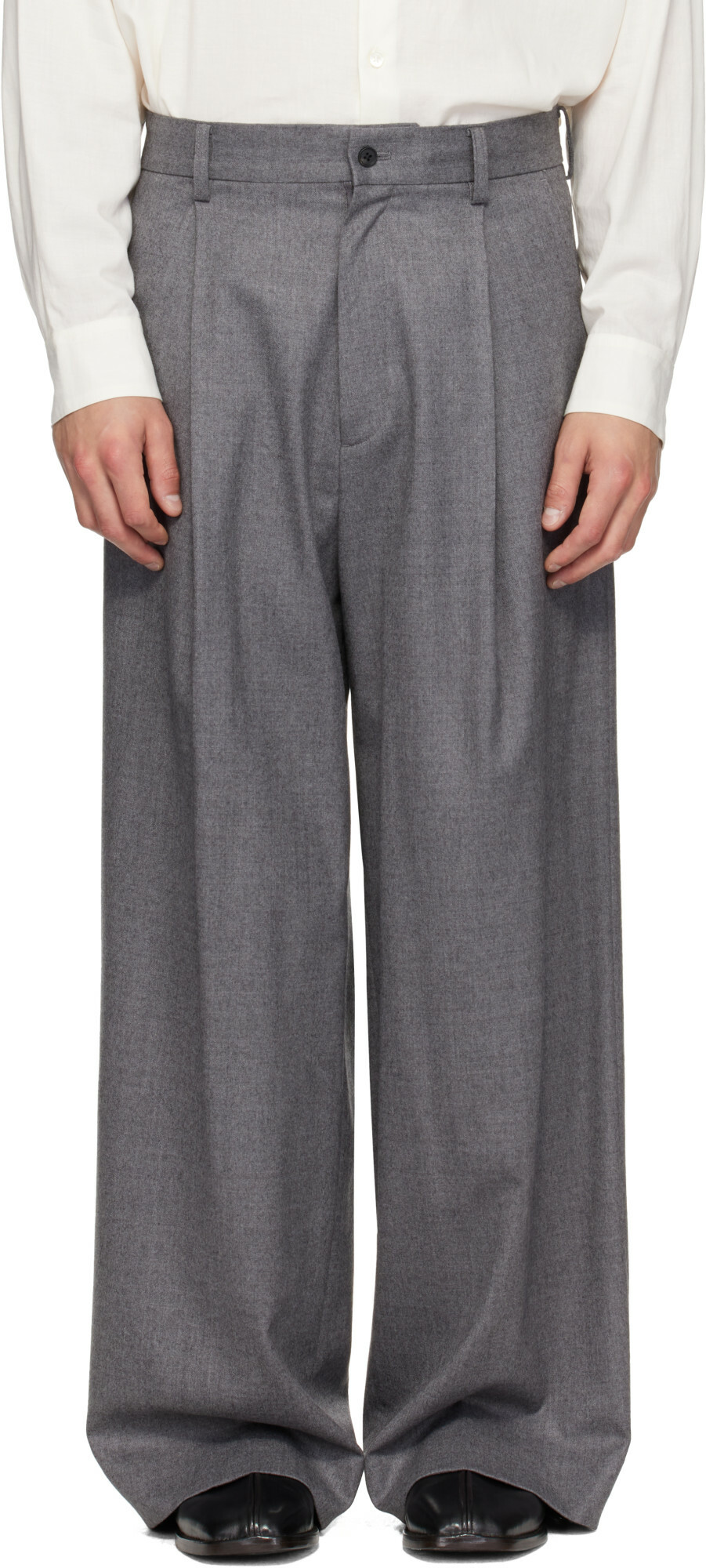 ssstein Gray Wool Flannel Extra Wide Trousers