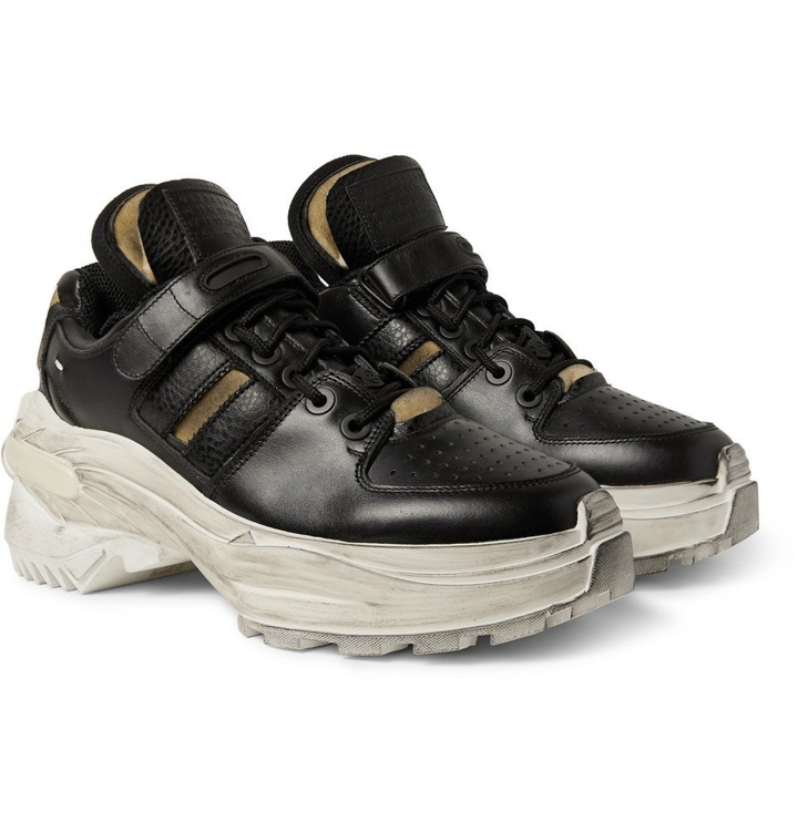 Photo: Maison Margiela - Distressed Leather Sneakers - Men - Black