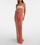 Saint Laurent Lace-trimmed silk crêpe muslin maxi dress
