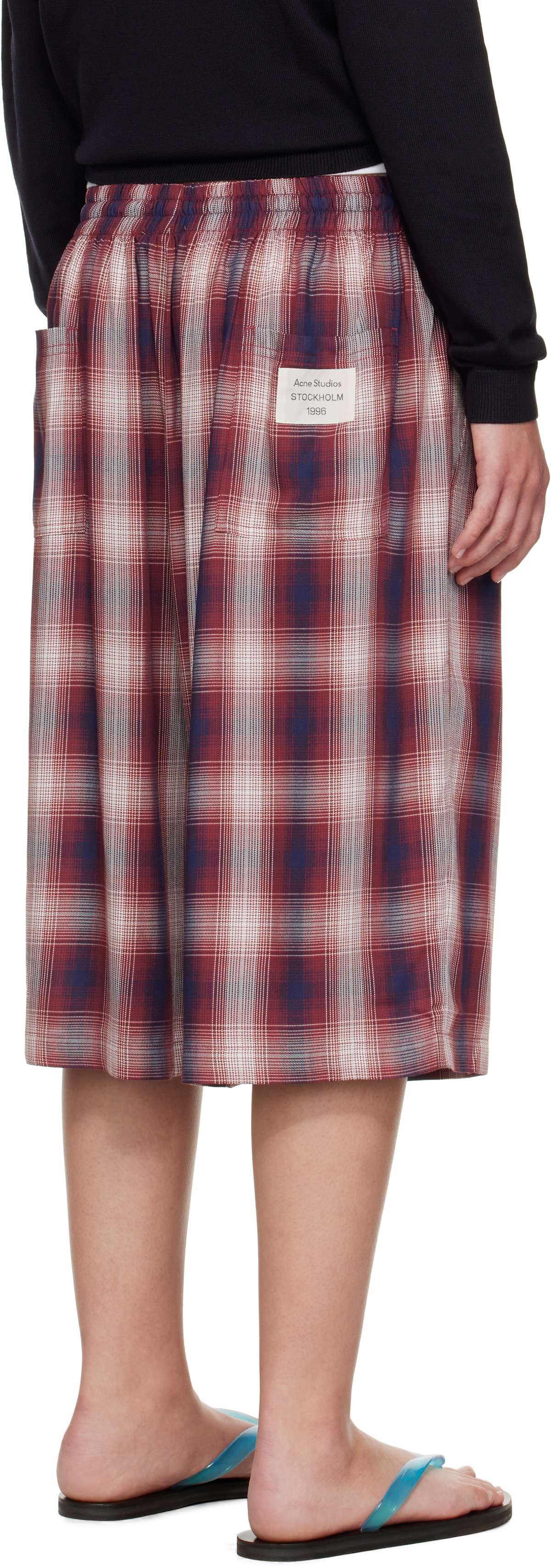 Acne Studios Red & Navy Check Shorts