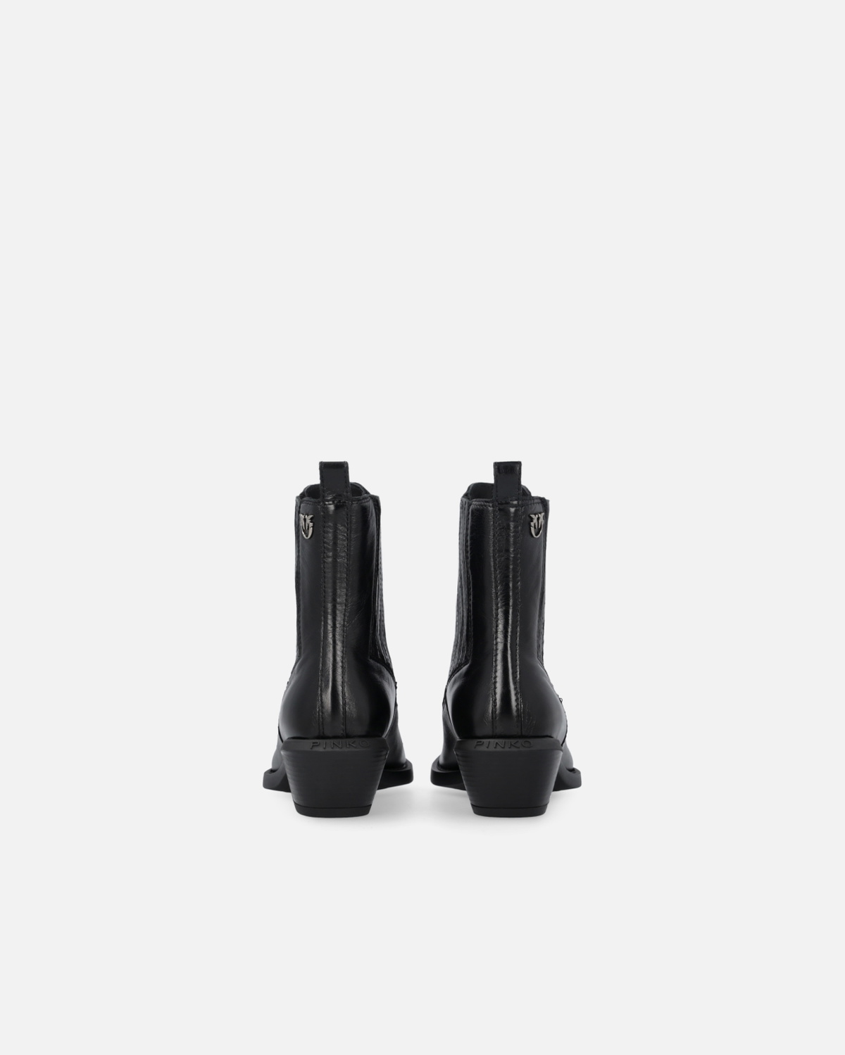 Pinko Shiny Leather Cowboy Ankle Boots Limo Black