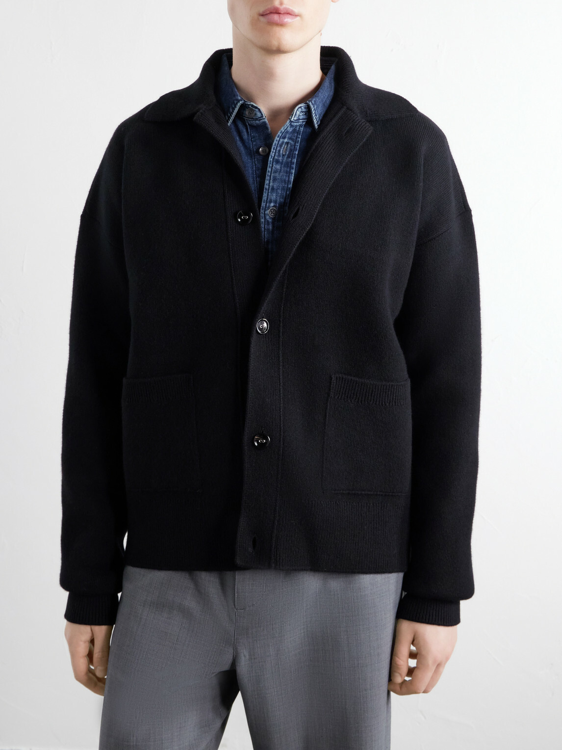 AMI PARIS - Logo-Appliquéd Merino Wool Cardigan - Black