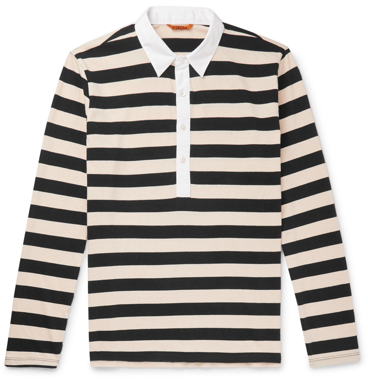 Photo: Barena - Poplin-Trimmed Striped Cotton-Jersey Polo Shirt - Neutrals