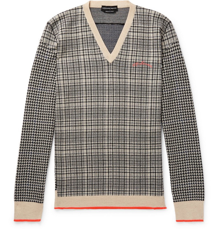 Photo: Alexander McQueen - Houndstooth and Checked Wool Sweater - Men - Black
