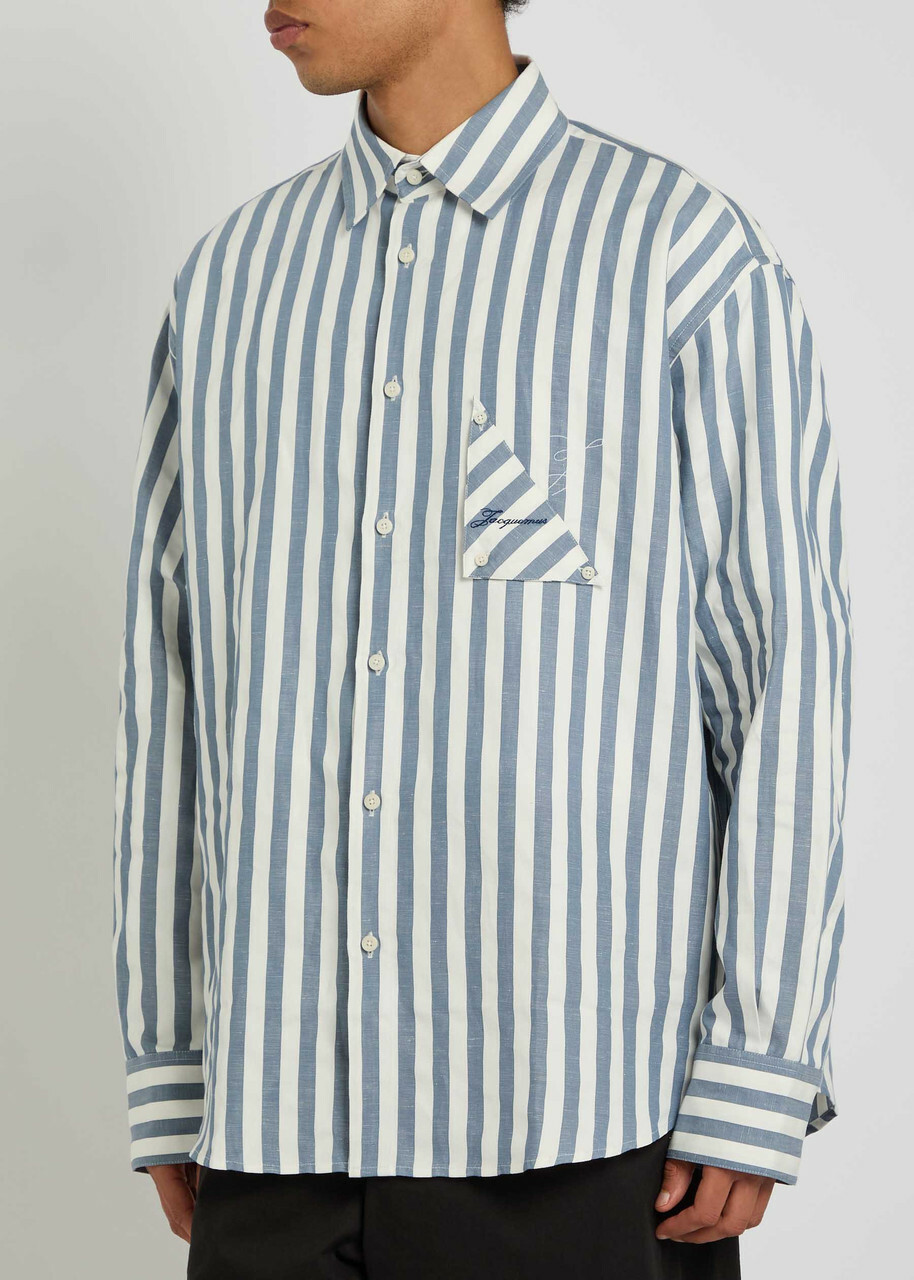 Jacquemus La Chemise Voilier Striped Cotton-blend Shirt White And Blue