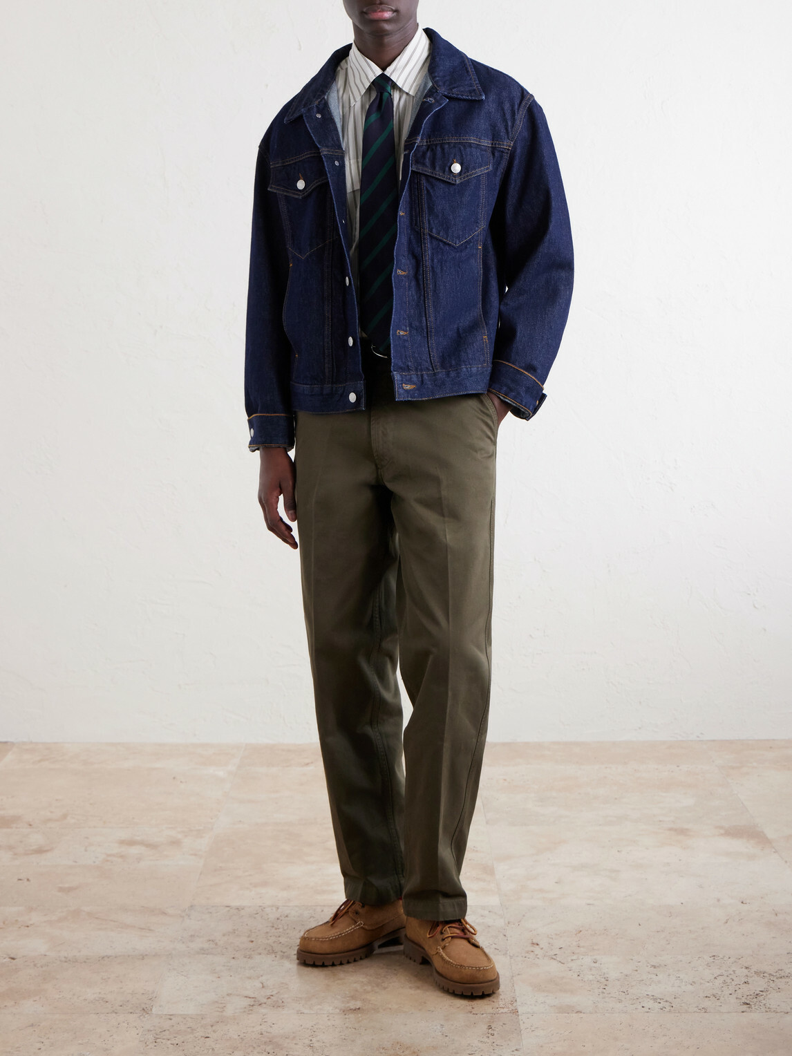 Drake's - Straight-Leg Peached Cotton-Twill Trousers - Green