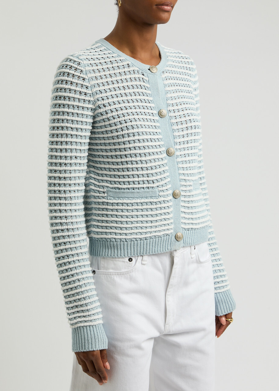 Rag & Bone Marlee Striped Cotton-blend Cardigan Light Blue