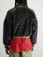 KAPITAL - Logo-Embroidered Zip-Detailed Cotton-Velvet Bomber Jacket - Black