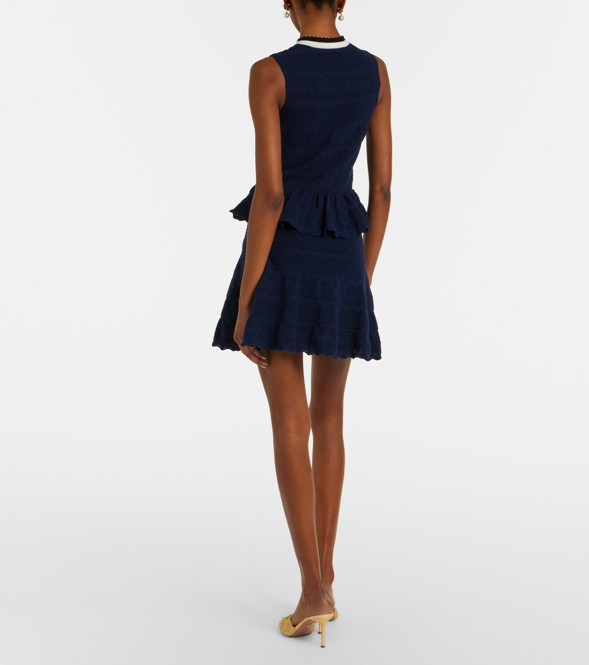 Self-Portrait Peplum pointelle cotton-blend minidress