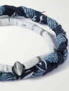 Mikia - Bandana-Print Cotton, Vintage Denim and Multi-Stone Double-Wrap Bracelet