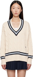 Sporty & Rich Off-White 'SRC' Cableknit V-Neck Sweater