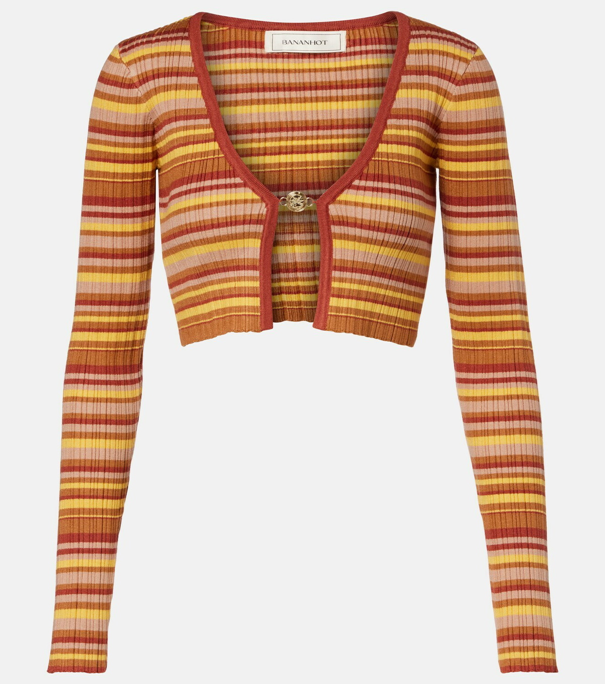 Bananhot Ann ribbed-knit striped cropped cardigan