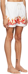 Palm Angels White Burning Flames Swim Shorts