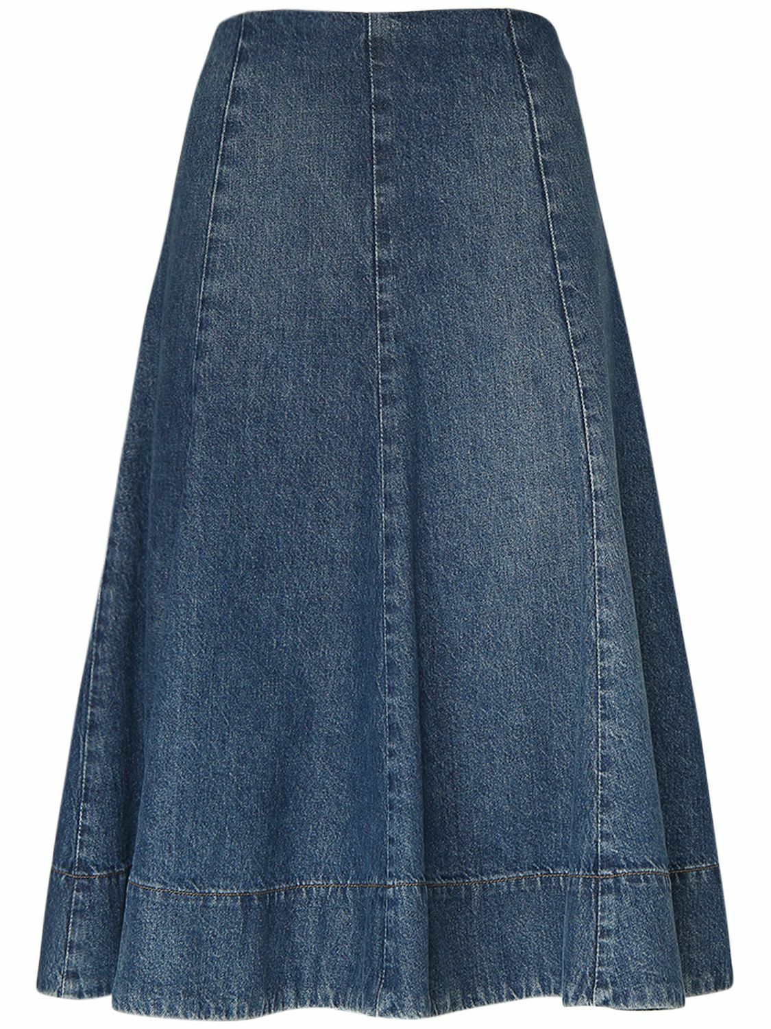 KHAITE - Lennox Cotton Denim Midi Skirt Khaite