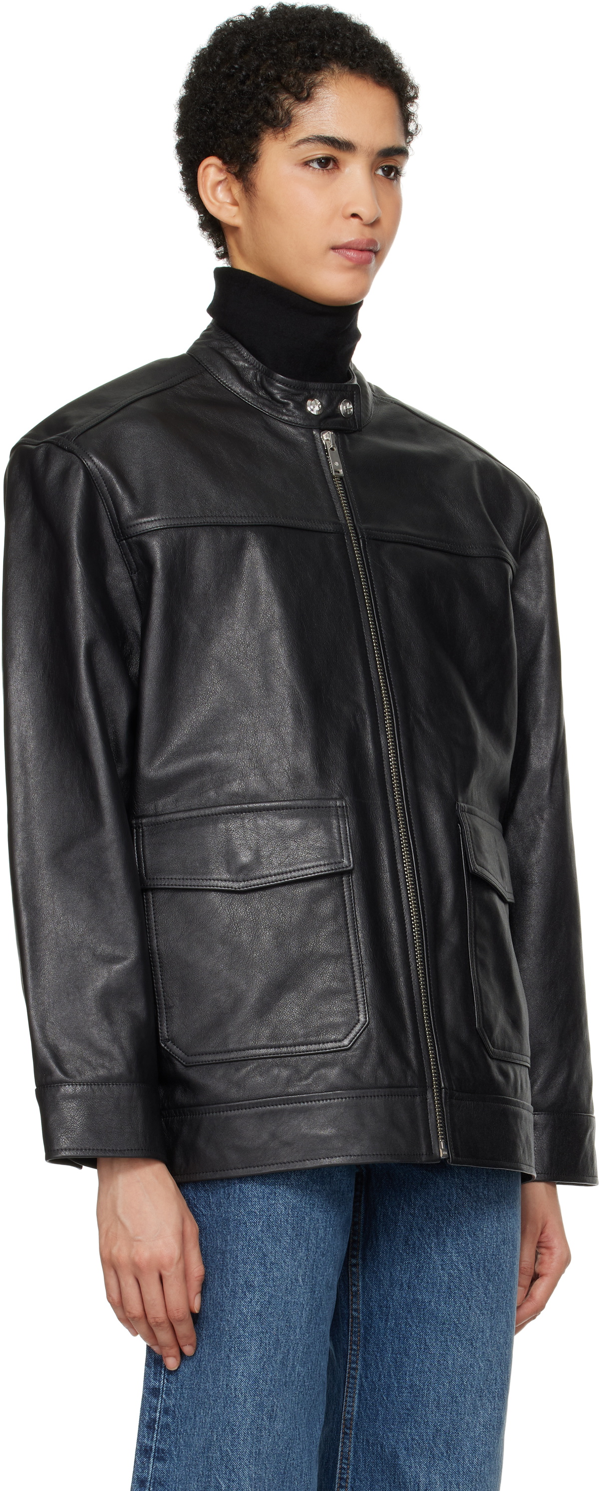 ANINE BING Black Henry Leather Jacket