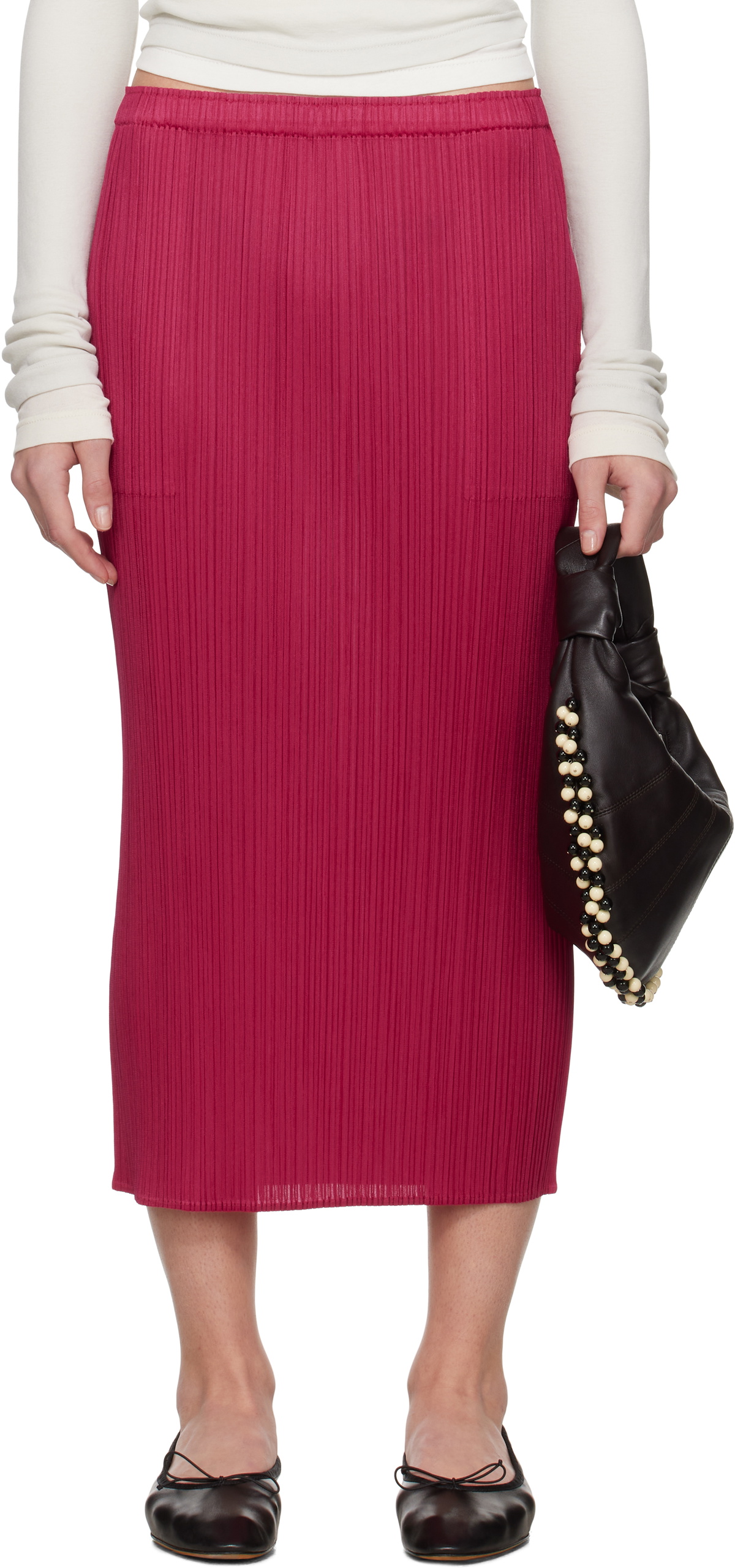 PLEATS PLEASE ISSEY MIYAKE Pink June New Colorful Basics 4 Midi Skirt