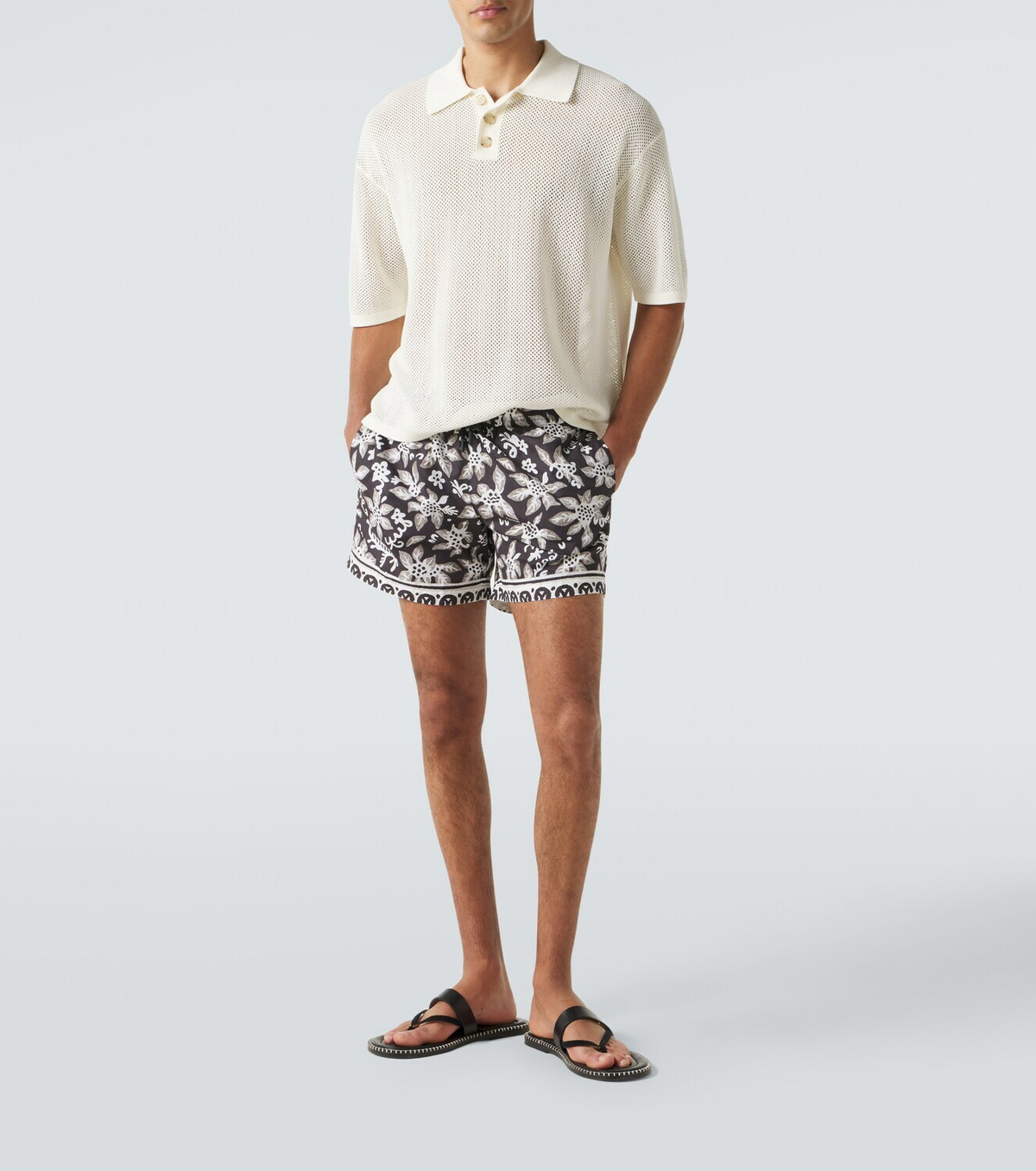 Commas Open-knit cotton-blend polo sweater
