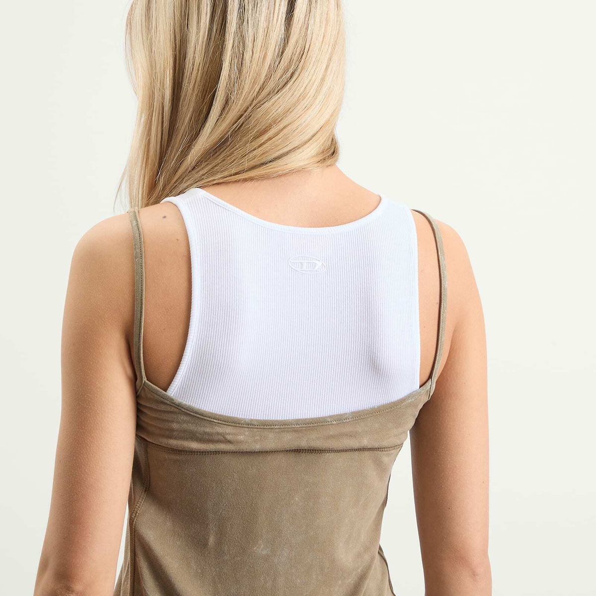 Diesel Women's T-Olisse Double Layer Cami Top in White/Khaki