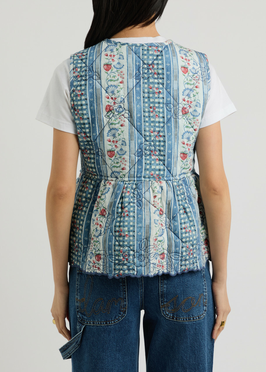 Damson Madder Catrin Reversible Floral-print Cotton Gilet Blue