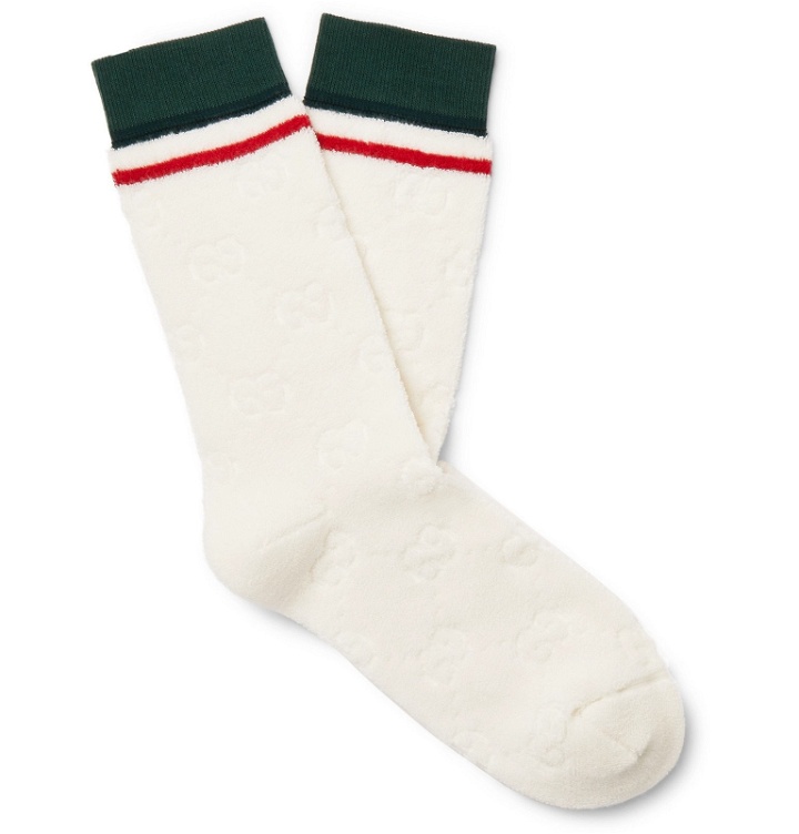 Photo: Gucci - Striped Logo-Embossed Cotton-Blend Jacquard Socks - White