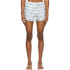 COMMAS Blue and White Art Deco Check Short Length Swim Shorts