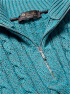 Loro Piana - Cable-Knit Baby Cashmere and Linen-Blend Half-Zip Sweater - Blue