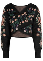 Farm Rio Marvelous Garden Floral-jacquard Knit Crop top Black