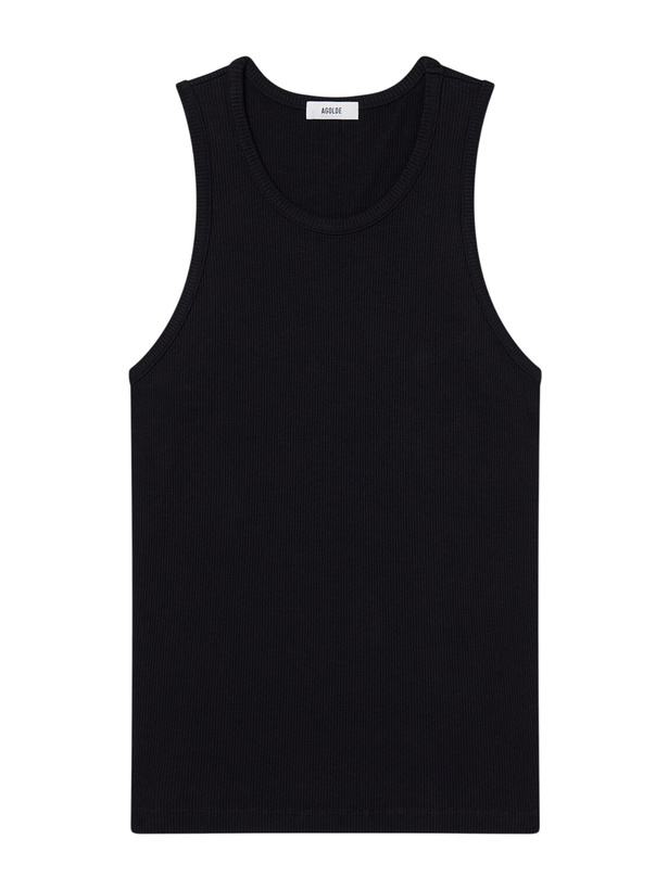 Photo: AGOLDE - Viggo Ribbed Stretch Organic Cotton and TENCEL™ Lyocell-Blend Tank Top - Black