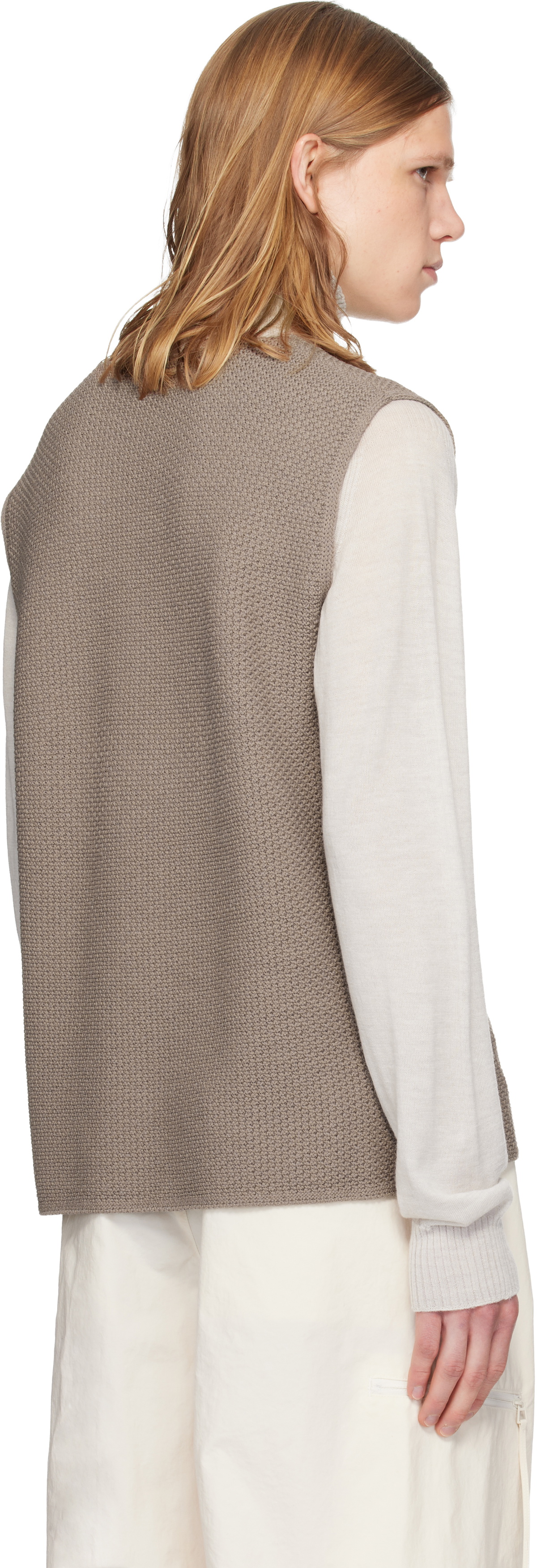 HOMME PLISSÉ ISSEY MIYAKE Taupe Rustic Knit Vest