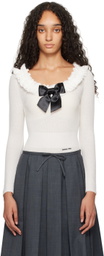 SHUSHU/TONG Off-White Neck-Embellished Knitwear Bodysuit