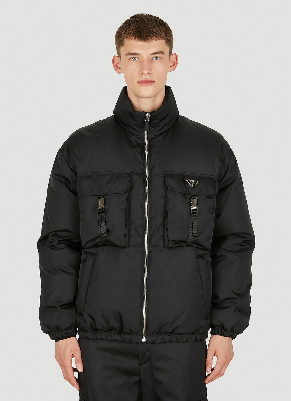 Re-Nylon Puffer Jacket in Black Prada