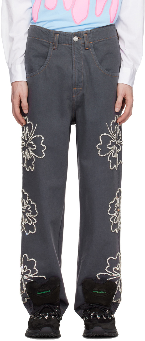 BLUEMARBLE Gray Embroidered Jeans