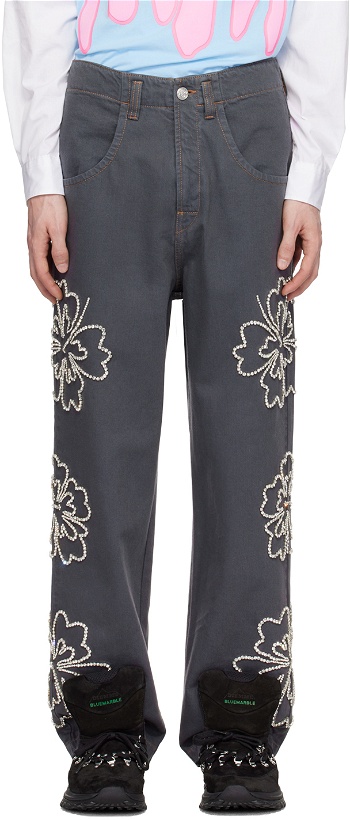 Photo: BLUEMARBLE Gray Embroidered Jeans