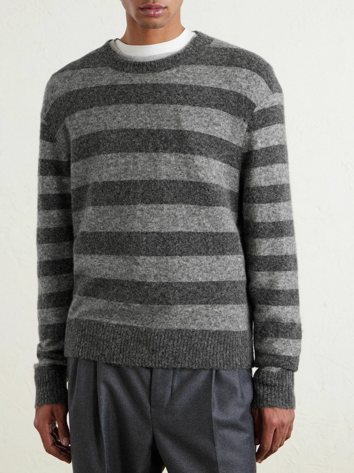 Officine Générale - Randy Striped Knitted Sweater - Gray