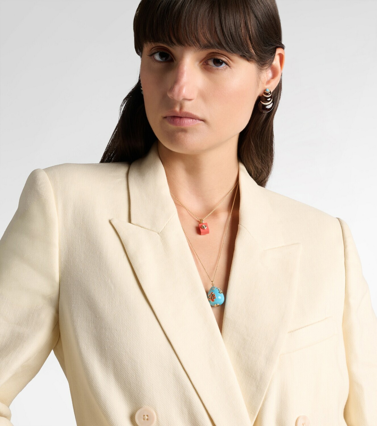 Yvonne Léon Pendentif L'océan 9kt gold necklace with turquoise, diamonds, and gemstones