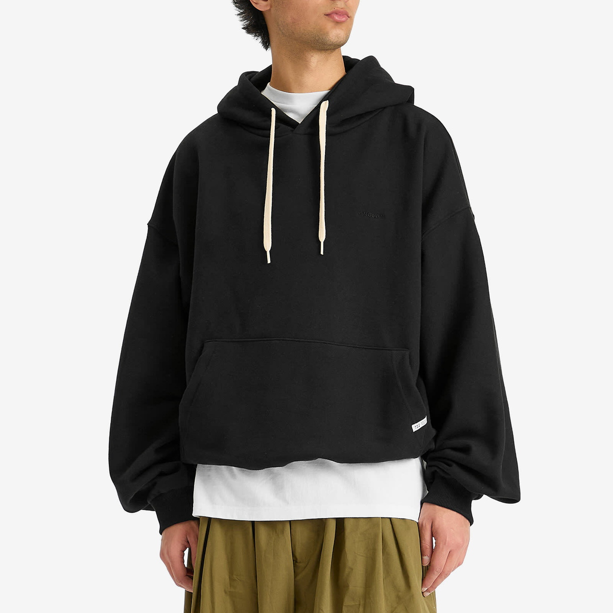 Anglan Men's Valley Tuck Sweat Balloon Hoodie in Black Anglan